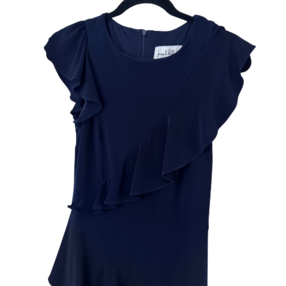 Joseph Ribkoff Navy Asymmetrical Ruffle Tiered Cocktail Dress Size 4 - Picture 4 of 11